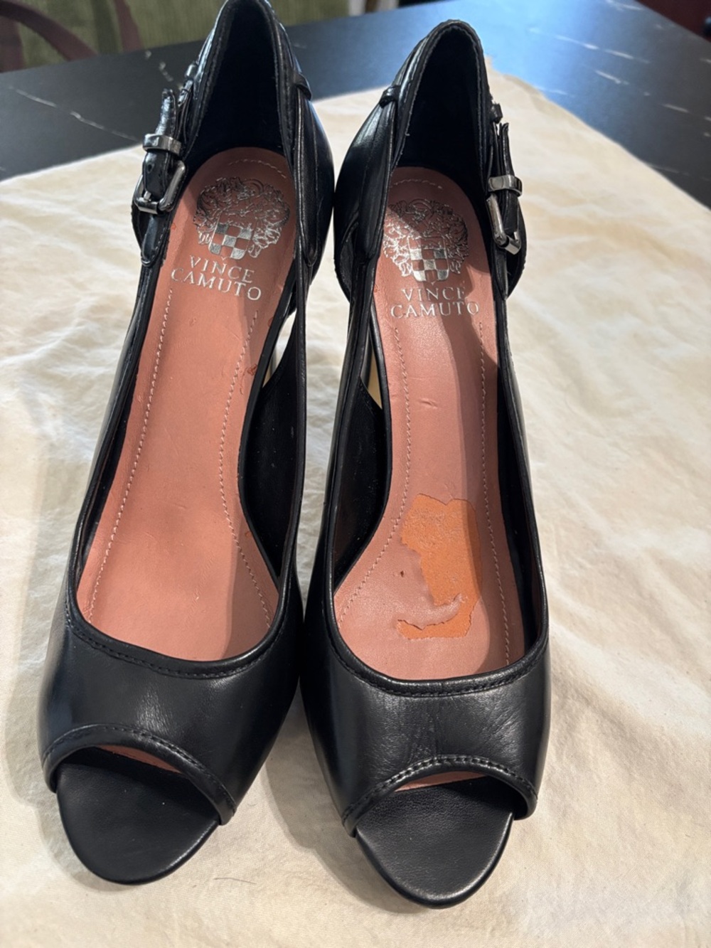 Vince Camuto Black Peep-Toe Ankle-Strap Heels